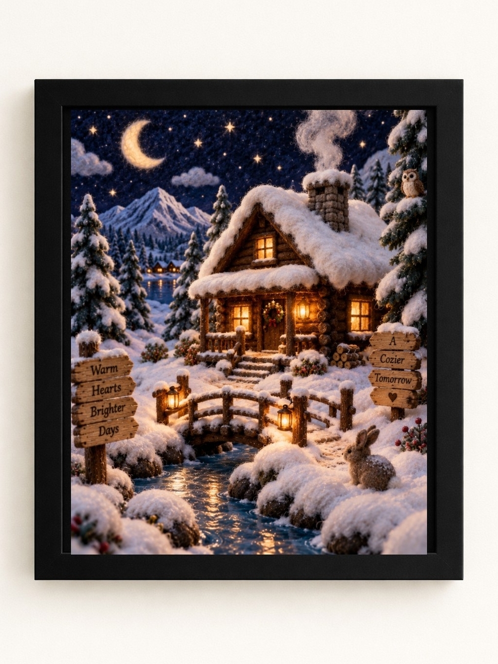 Cozy Winter Cabin 8x10 Framed A.I. Art Print